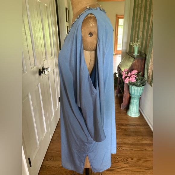 AMERICAN GLAMOUR Badgely Mischka Cold Shoulder Tunic BABY BLUE RHINESTONES Large - Picture 9 of 14